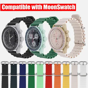 20мм 22мм Океанский ремешок для Omega MoonSwatch Sport Силиконовый Ремешок для Samsung Galaxy Watch 4/Classic/5/Pro 40 44мм 46 Huawei gt 2/3