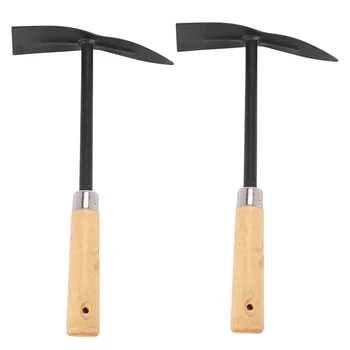 2X Ручная садовая тяпка для выкапывания садовых инструментов с деревянной ручкой, черная