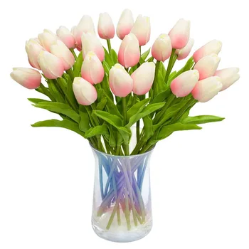 30шт искусственных тюльпанов Цветы Настоящие тюльпаны на ощупь Поддельный Голландский букет тюльпанов из искусственной кожи Латексный цветок Белый тюльпан (светло-розовый)