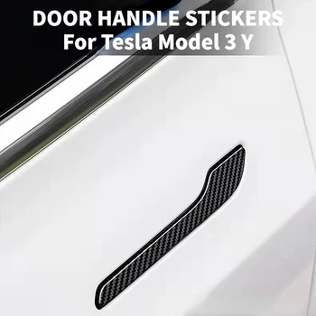 4шт Наклейка На Дверную Ручку Автомобиля Для Tesla Модель 3 Y 2017-2022 Дверная Обертка Крышка Паста Model3 Модель Y Аксессуары Из Углеродного Волокна ABS