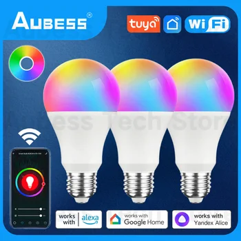 AUBESS 15 Вт Tuya E27/B22 Светодиодные Лампы RGB CW WW WiFi Светодиодная Лампа Alexa Smart Bulb Голосовое Управление Совместимо С Alice Google Home