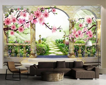Beibehang 3D Обои Цветок Персика Пейзаж Европейского Сада Фон Гостиная Спальня ТВ Настенные обои для стен 3 d