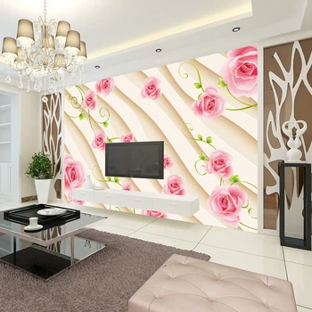beibehang Обои на заказ 3d фреска современная спальня гостиная телевизор диван полосатый фон роза бесшовные обои для покрытия стен