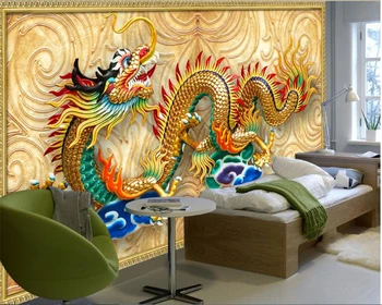 beibehang Обои настенные 3d изготовленные на заказ в китайском стиле скульптура золотого дракона фотообои фоновая настенная фреска из папье-маше 3d