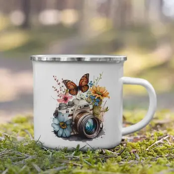 Camera Butterfly Лагерная Кружка Натуральная Кофейная Кружка для костра 11 унций Чайная чашка Подарок Подругам на День Рождения