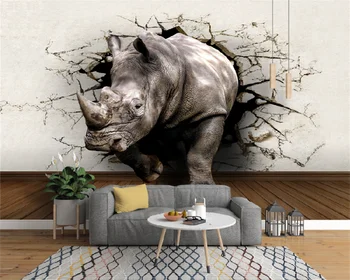 Papel de parede пользовательские обои ностальгический ретро носорог трехмерная фреска диван фон украшение стен живопись