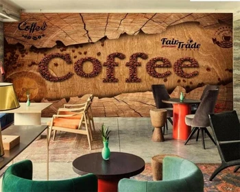 wellyu Пользовательские Обои 3d Европейская Ретро Ностальгическая Деревянная Доска Украшение Кофе Роспись Ресторан Магазин Молочного Чая Кафе обои