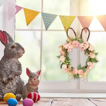Венки из кроликов, Венок из искусственного Пасхального Кролика, Завитые Цветы, Зелень С пастельными Яйцами, Пасхальный Декор на стене и окне