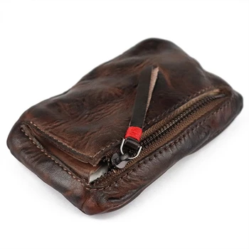 Винтажный мужской мини-кошелек из натуральной кожи, футляр для карт, кошелек-клатч, мужская короткая сумка для мелочи на молнии