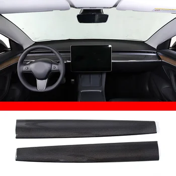 Для Tesla Модель 3, модель Y 2017-2023, Центральная консоль автомобиля, отделка приборной панели, Аксессуары для интерьера из настоящего углеродного волокна, 2 шт