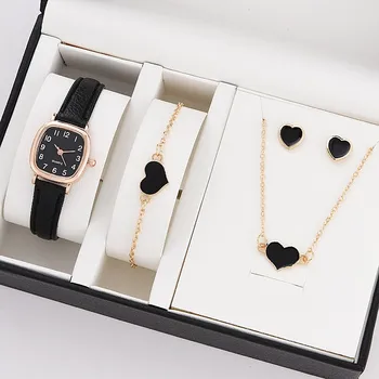 Женские часы из 5 шт. в комплекте, роскошные кожаные аналоговые женские кварцевые наручные часы, модный комплект часов-браслетов, женские Relogio Feminino