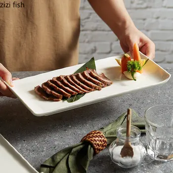 Индивидуальная прямоугольная керамическая посуда для приготовления пищи, обеденная тарелка, Ресторанная Однотонная посуда, Паста, стейк, Тарелка для суши, Сервировочное блюдо