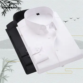 Мужская деловая повседневная рубашка бренда Shanbao, модная тонкая высококачественная рубашка с длинными рукавами, рабочий костюм, белая нижняя рубашка
