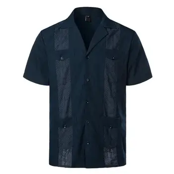 Мужская рубашка, однотонный кардиган, приталенная летняя рубашка с множеством карманов и отложным воротником, повседневная одежда
