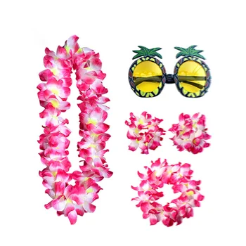 Набор солнцезащитных очков в гавайском стиле с ананасом, цветочное ожерелье, повязки и браслеты для пляжного декора, танцевальная вечеринка