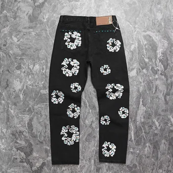 Новая мода Kanye Craft Jeans Inlay Gem Толстые выстиранные мужские женские черные джинсовые брюки 1:1 в стиле хип-хоп