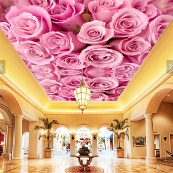 обои beibehang на заказ, большая высококлассная гостиная в современном стиле, спальня, яркие 3D обои с потолком из розовых роз HD