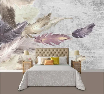 обои Европейская фото роспись на стене Цементная текстура комната с перьями спальня внутренний фон настенные фрески обои