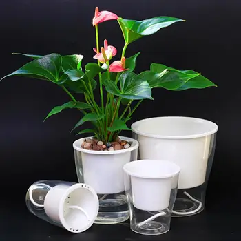 Портативный цветочный горшок для гидропонных растений Цветочный горшок для дома Термостойкий ABS самополивающийся