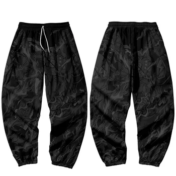 Черные брюки с рисунком китайского огня, весенне-осенний модный комбинезон и леггинсы в стиле хип-хоп
