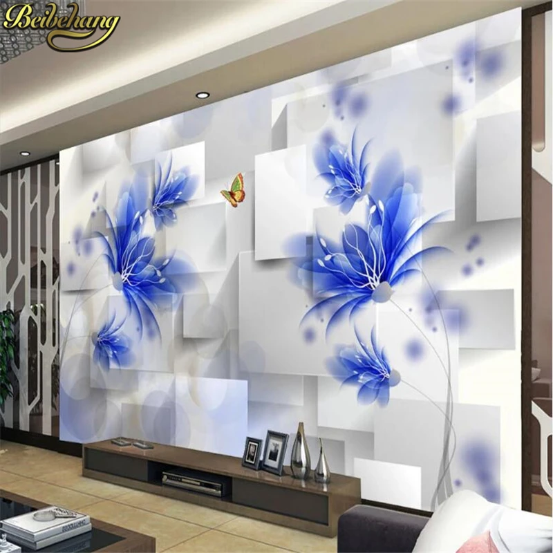 beibehang Пользовательские обои с синими фантазийными цветами для гостиной; обои для телевизора; 3D фотообои; обои для домашнего декора