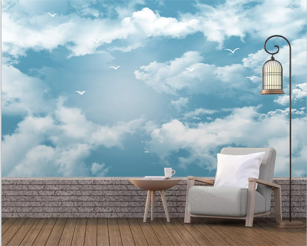 beibehang Индивидуальные новые современные обои для детской комнаты в средиземноморском стиле с голубым небом и белыми облаками в виде чайки