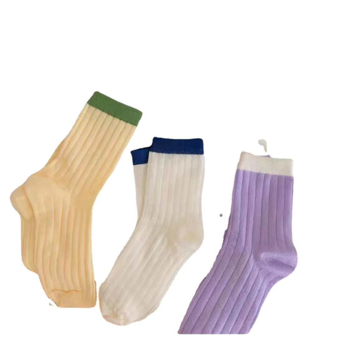 Подходящие по цвету женские носки, носки средней длины, конфетный носок, милые носки для девочек с мультяшным рисунком, чистый хлопок, удобные домашние носки
