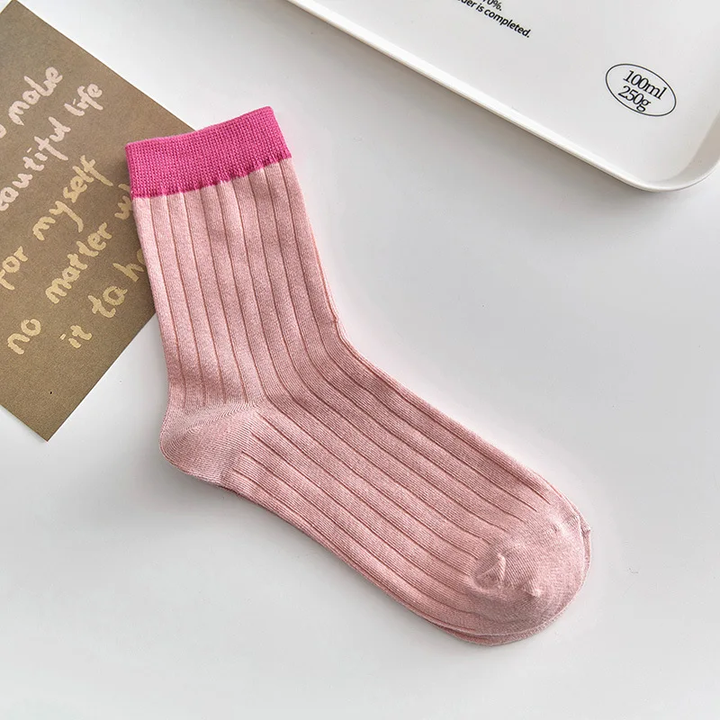 Подходящие по цвету женские носки, носки средней длины, конфетный носок, милые носки для девочек с мультяшным рисунком, чистый хлопок, удобные домашние носки