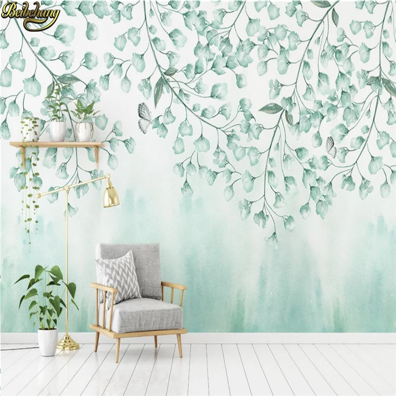 фотообои beibehang на заказ фреска свежий зеленый лист акварель стиль скандинавский минимализм ТВ фон настенный papel de parede